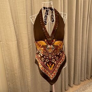 Cache beaded halter top size Medium